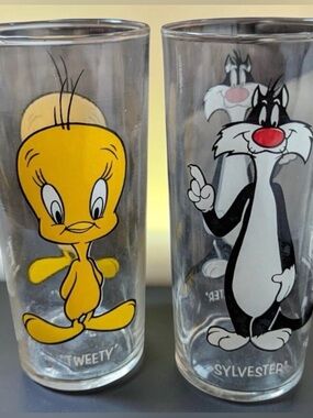 Looney Tunes Sylvester Tweety Pepsi Glass 1973 Warner Bros Set Vtg Collectors